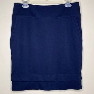 CABI Skirt Blue “Lido” Navy Tiered Exposed Zipper Pencil Career Wear Style